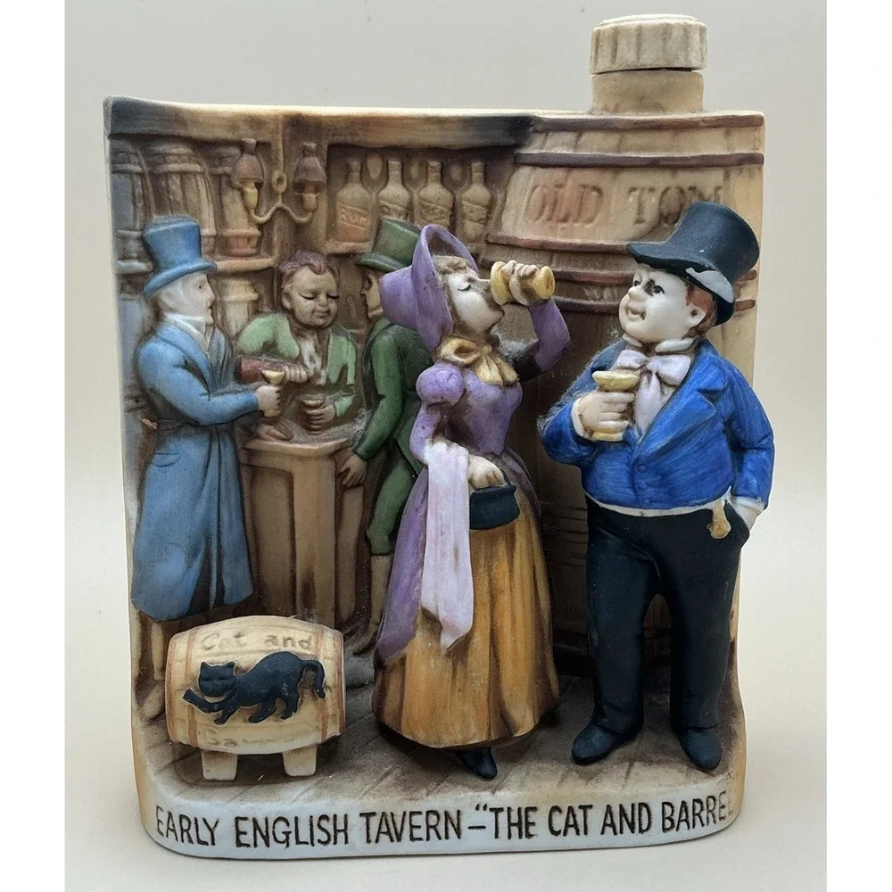 Vintage Boord's Distillery Ceramic Decanter Cat and Barrel Early English Tavern